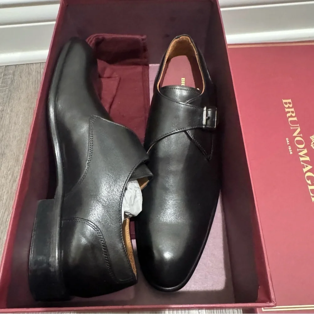 Bruno Magli Solero Classic Monk Strap Black Leather Dress Shoes